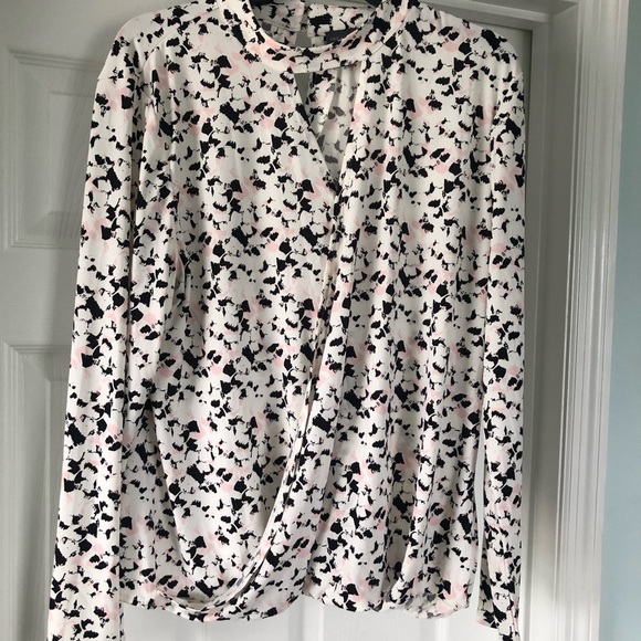 The Limited Tops - The Limited - women’s cross front top- white with black and pink floral